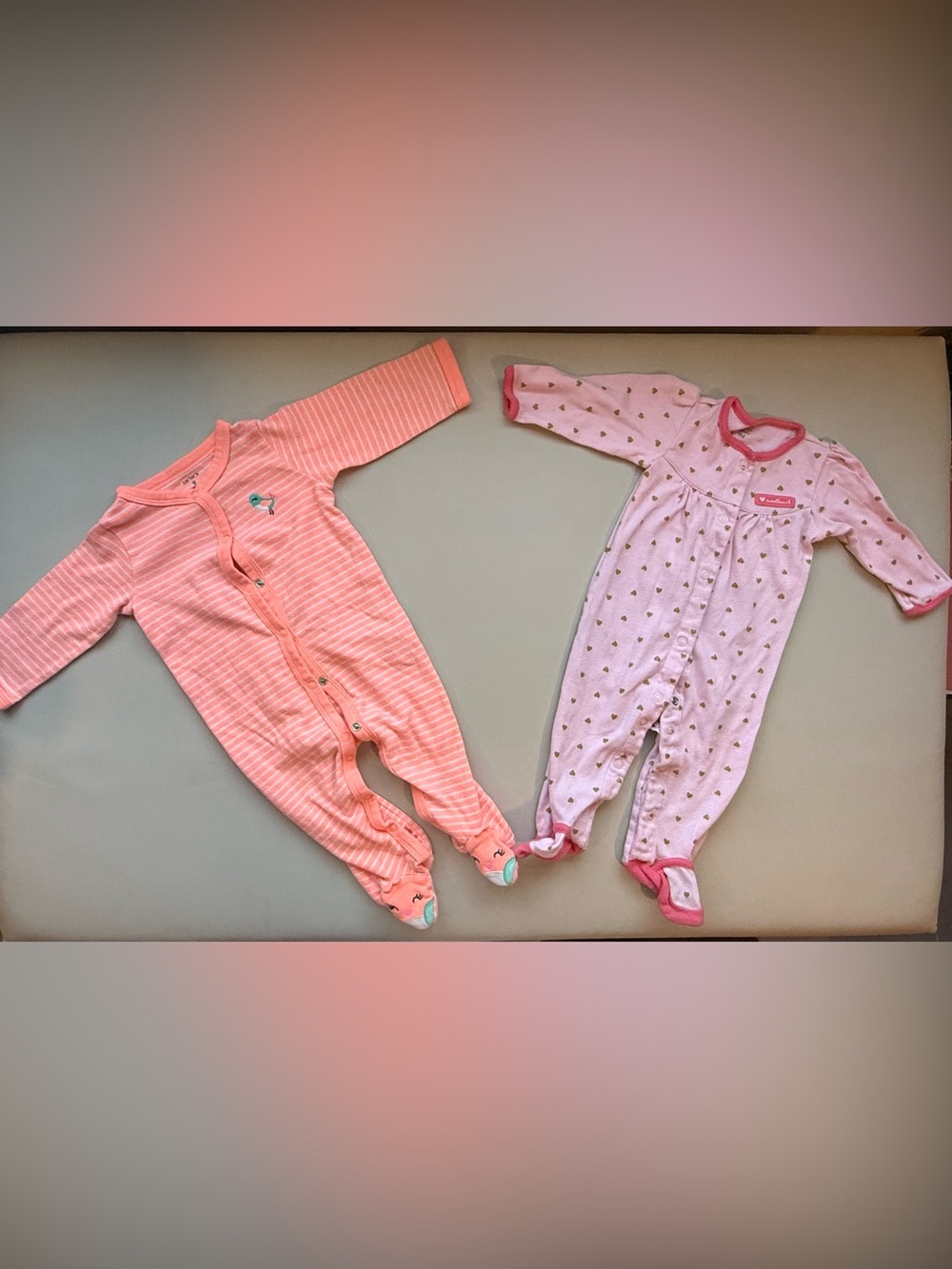 Baby Footed One-Piece Pajama - Pink Stripe & Light Pink Heart Prints